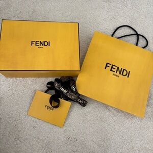 Fendi Yellow Gift Box with Tag and Gift Bag